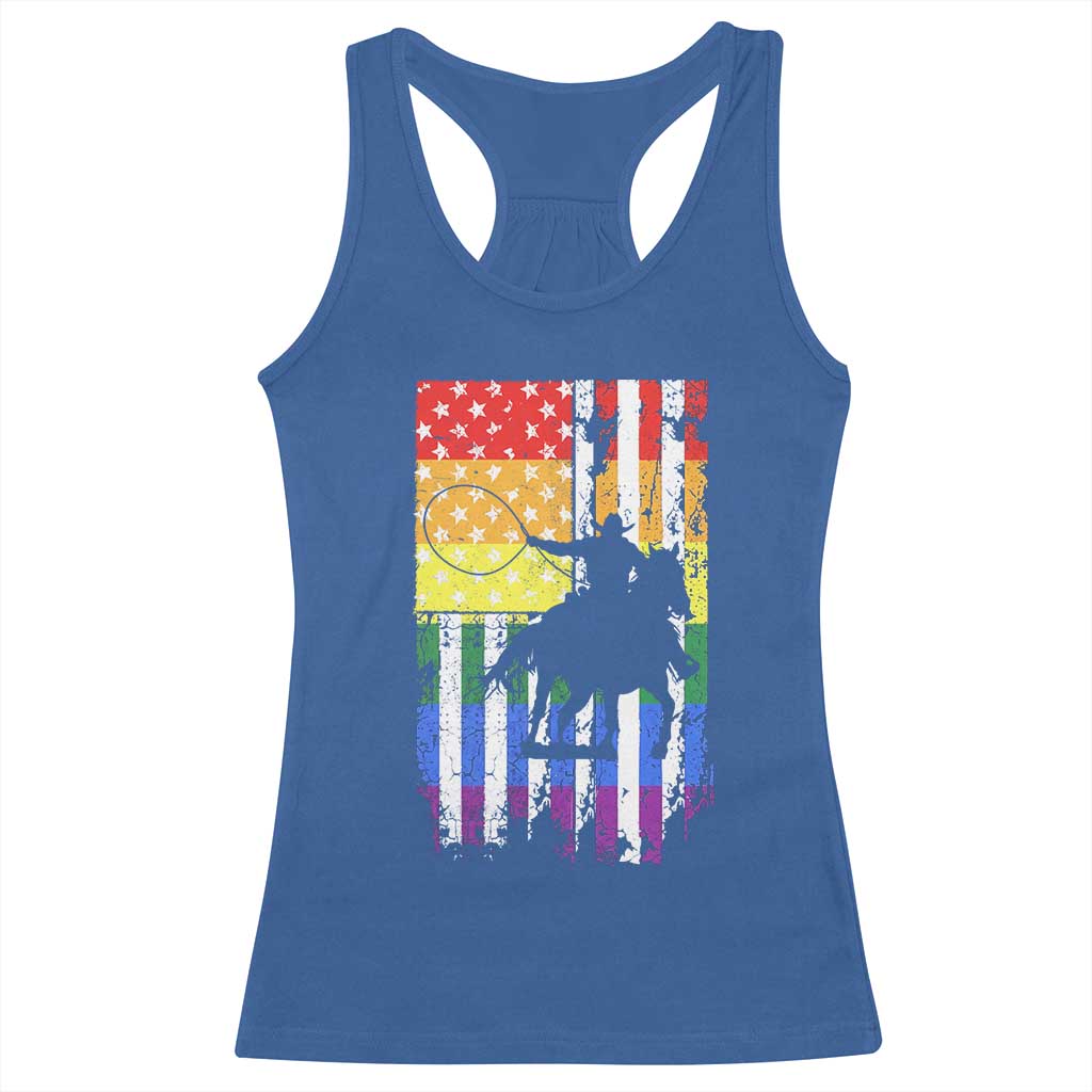 Rodeo Gay Cowboy Western LGBTQ Rainbow Flag Racerback Tank Top TS14 Royal Blue Print Your Wear