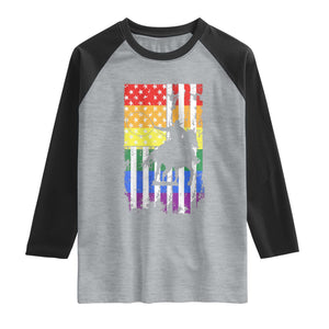 Rodeo Gay Cowboy Western LGBTQ Rainbow Flag Raglan Shirt TS14 Heather Gray Black Print Your Wear