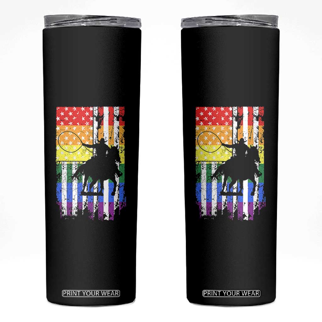 Rodeo Gay Cowboy Western LGBTQ Rainbow Flag Skinny Tumbler TS14 Black Print Your Wear