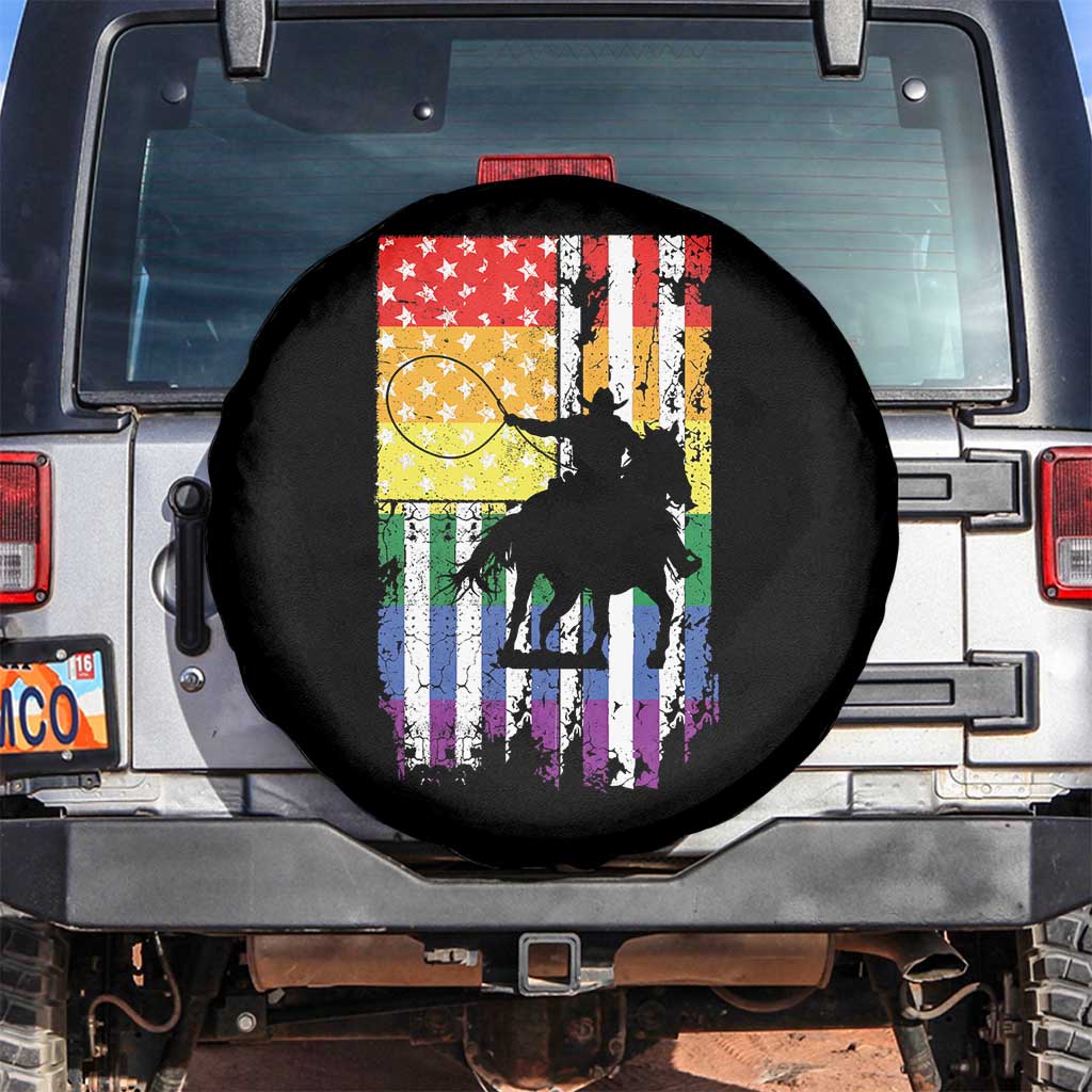 Rodeo Gay Cowboy Western LGBTQ Rainbow Flag Spare Tire Cover TS14 No hole Black Print Your Wear