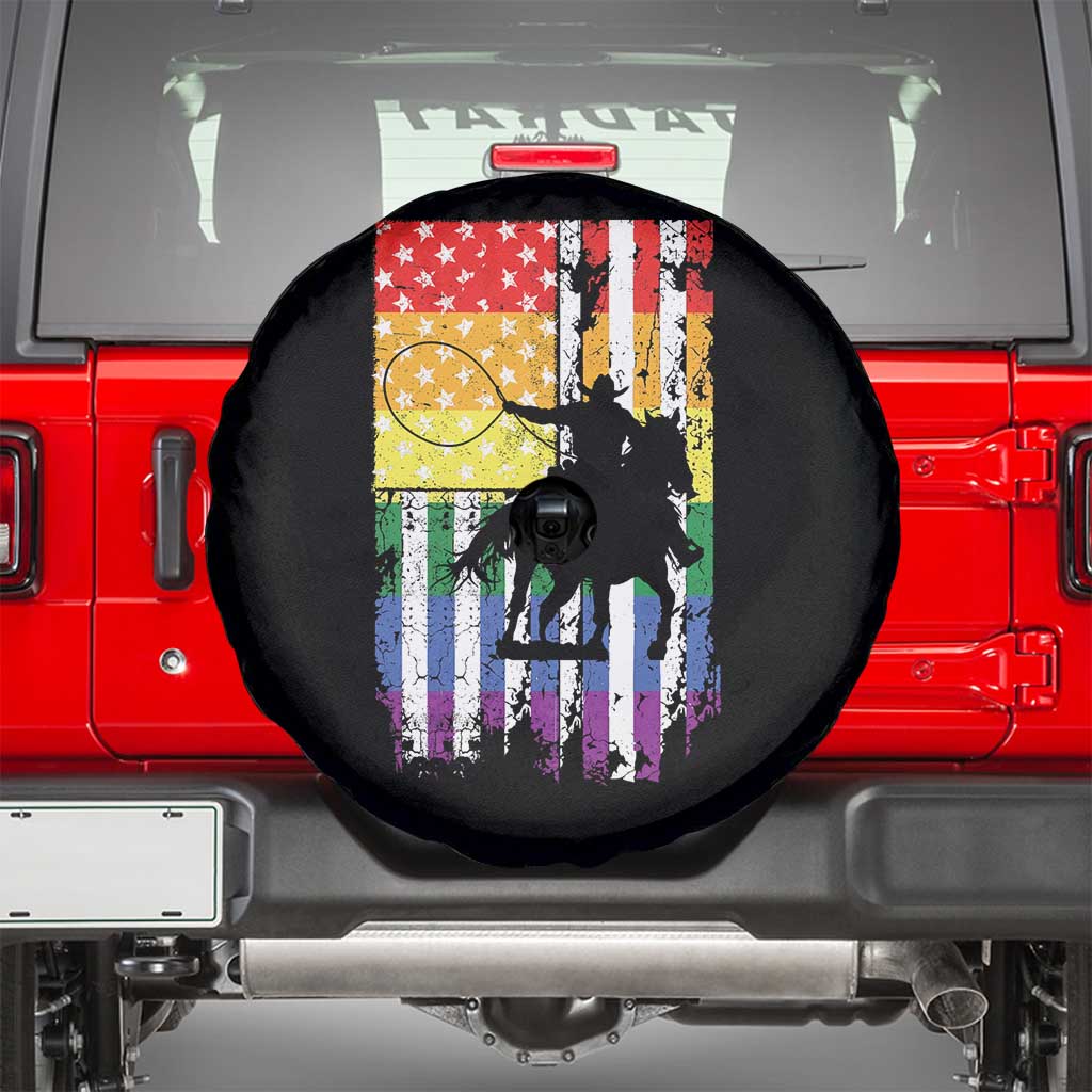 Rodeo Gay Cowboy Western LGBTQ Rainbow Flag Spare Tire Cover TS14 Black Print Your Wear