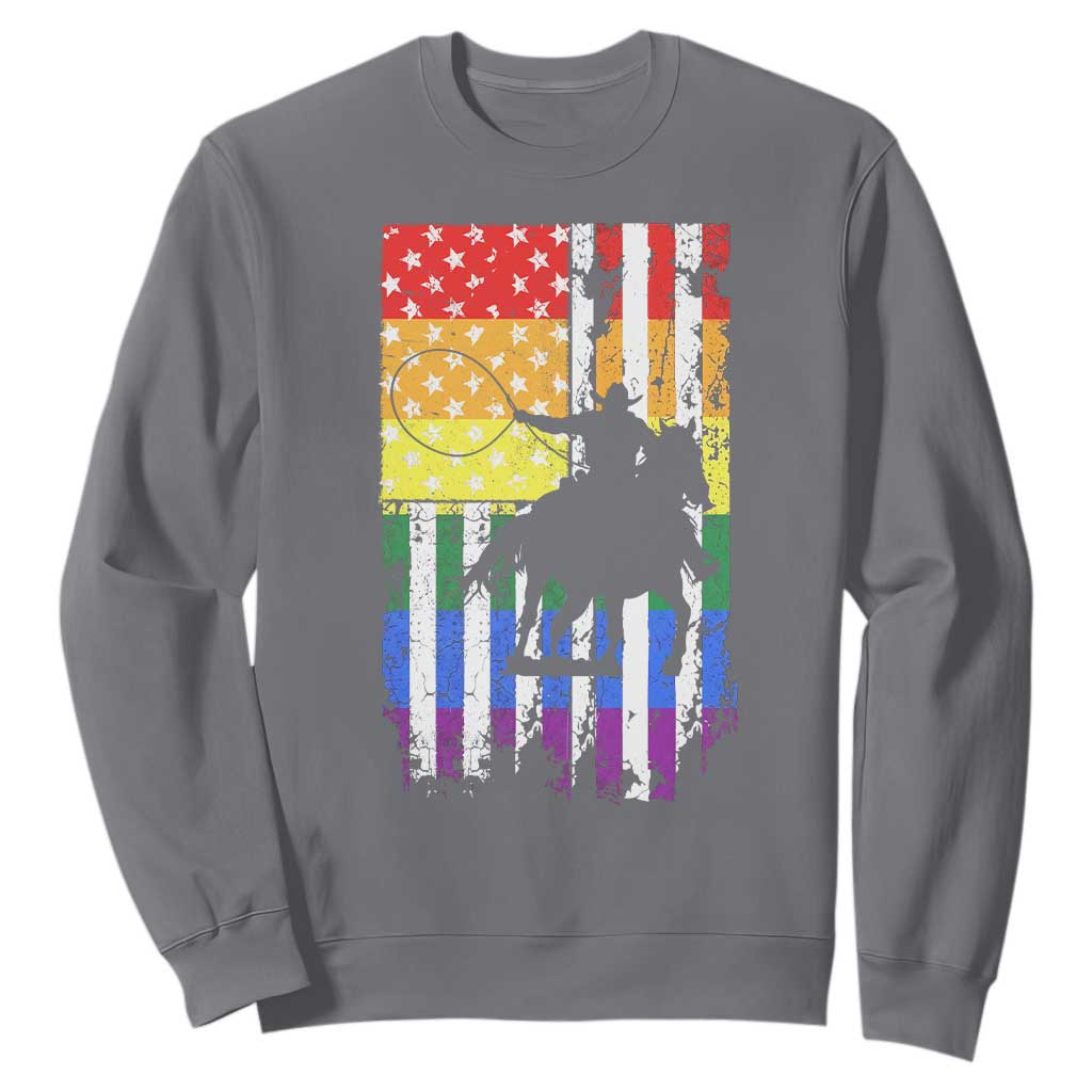 Rodeo Gay Cowboy Western LGBTQ Rainbow Flag Sweatshirt TS14 Charcoal Print Your Wear