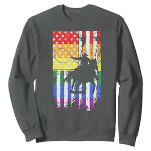 Rodeo Gay Cowboy Western LGBTQ Rainbow Flag Sweatshirt TS14 Dark Heather Print Your Wear