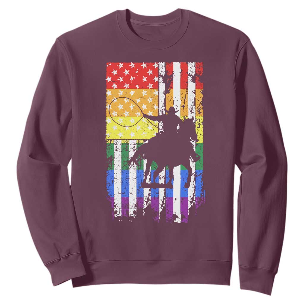 Rodeo Gay Cowboy Western LGBTQ Rainbow Flag Sweatshirt TS14 Maroon Print Your Wear