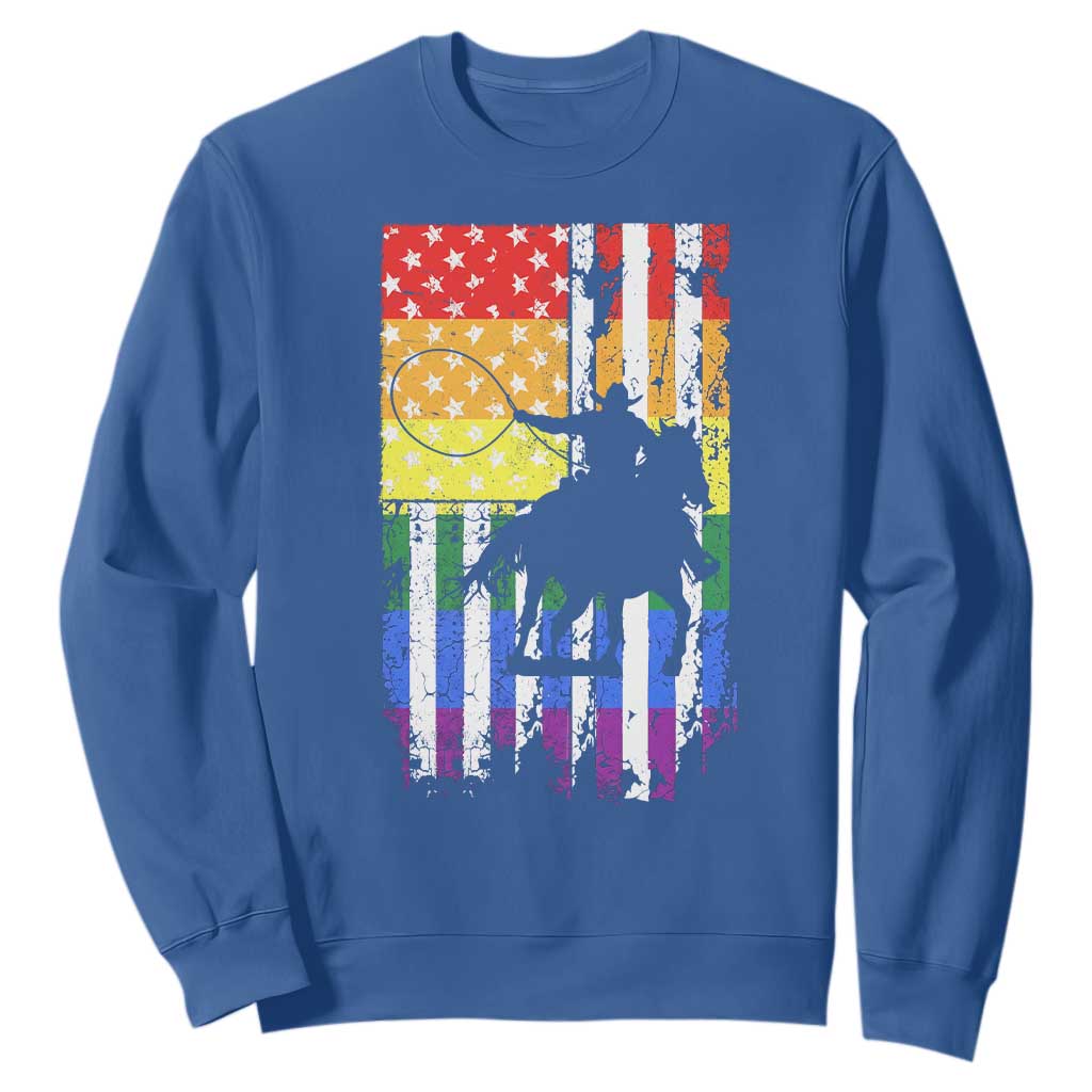 Rodeo Gay Cowboy Western LGBTQ Rainbow Flag Sweatshirt TS14 Royal Blue Print Your Wear