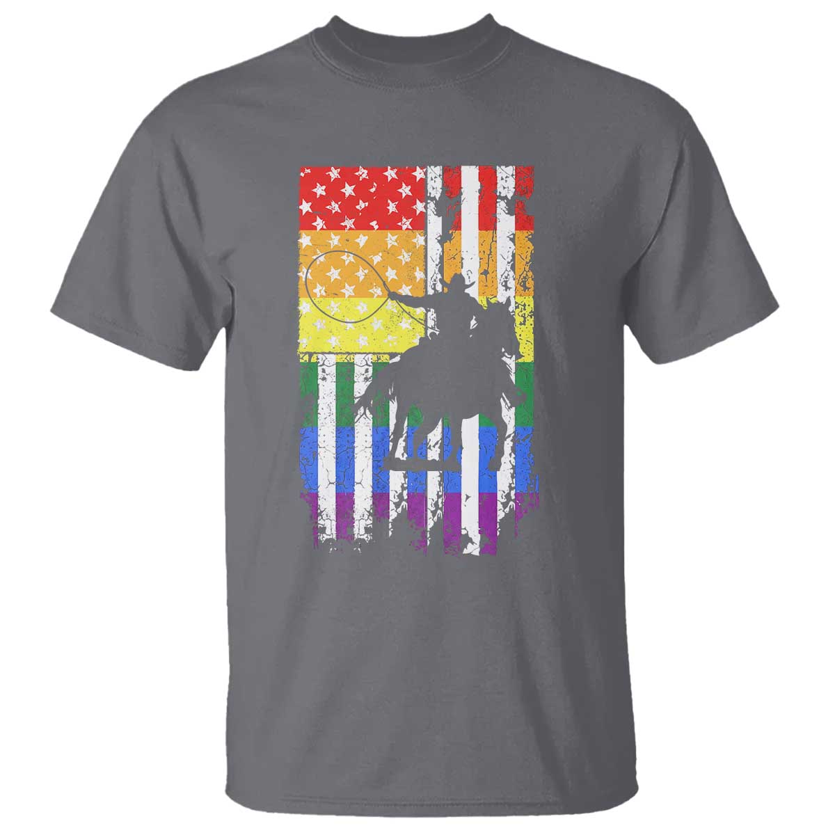 Rodeo Gay Cowboy Western LGBTQ Rainbow Flag T Shirt TS14 Charcoal Print Your Wear