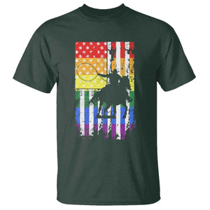Rodeo Gay Cowboy Western LGBTQ Rainbow Flag T Shirt TS14 Dark Forest Green Print Your Wear