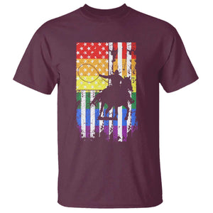Rodeo Gay Cowboy Western LGBTQ Rainbow Flag T Shirt TS14 Maroon Print Your Wear