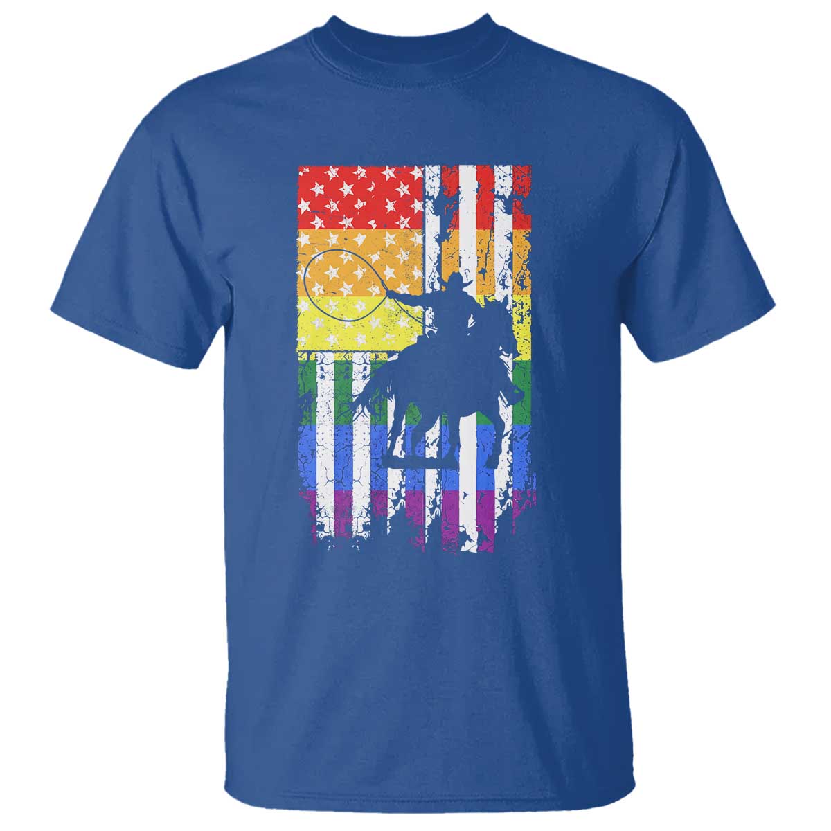 Rodeo Gay Cowboy Western LGBTQ Rainbow Flag T Shirt TS14 Royal Blue Print Your Wear