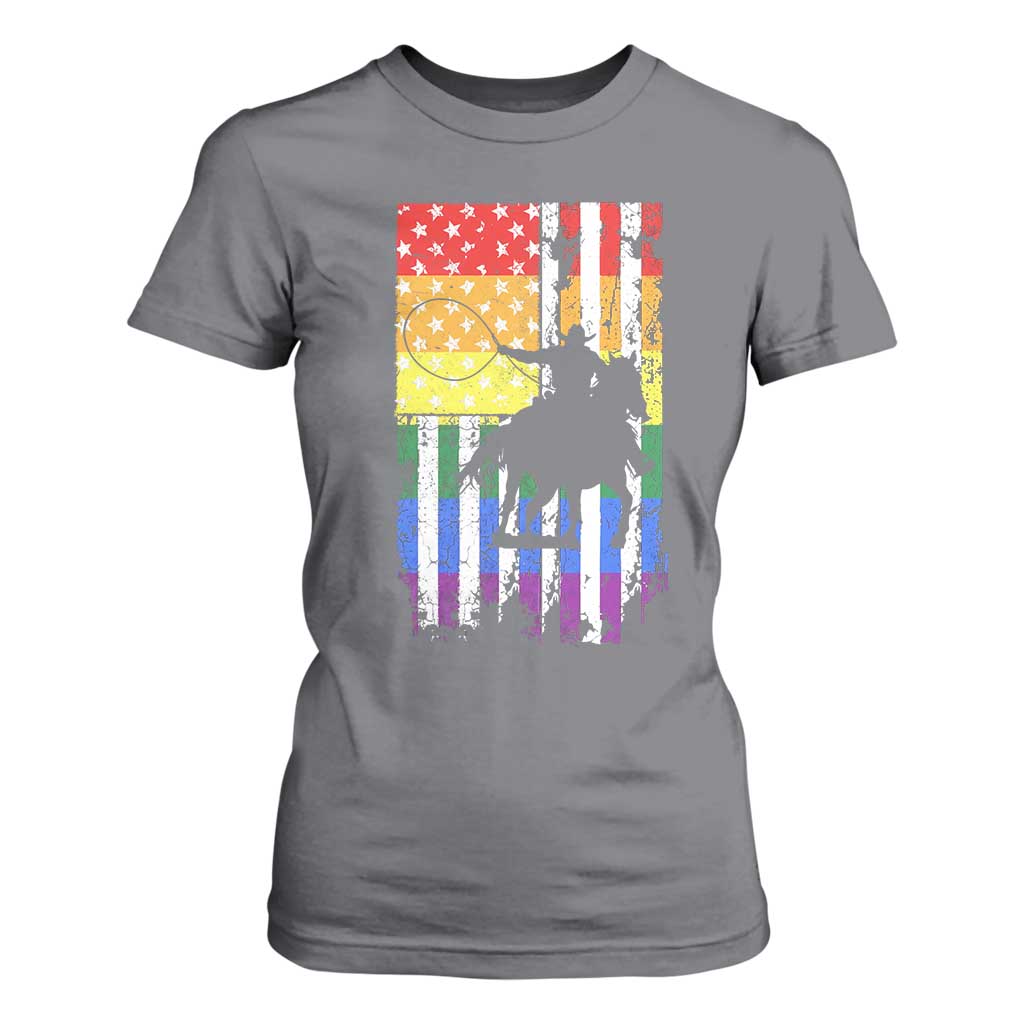 Rodeo Gay Cowboy Western LGBTQ Rainbow Flag T Shirt For Women TS14 Charcoal Print Your Wear