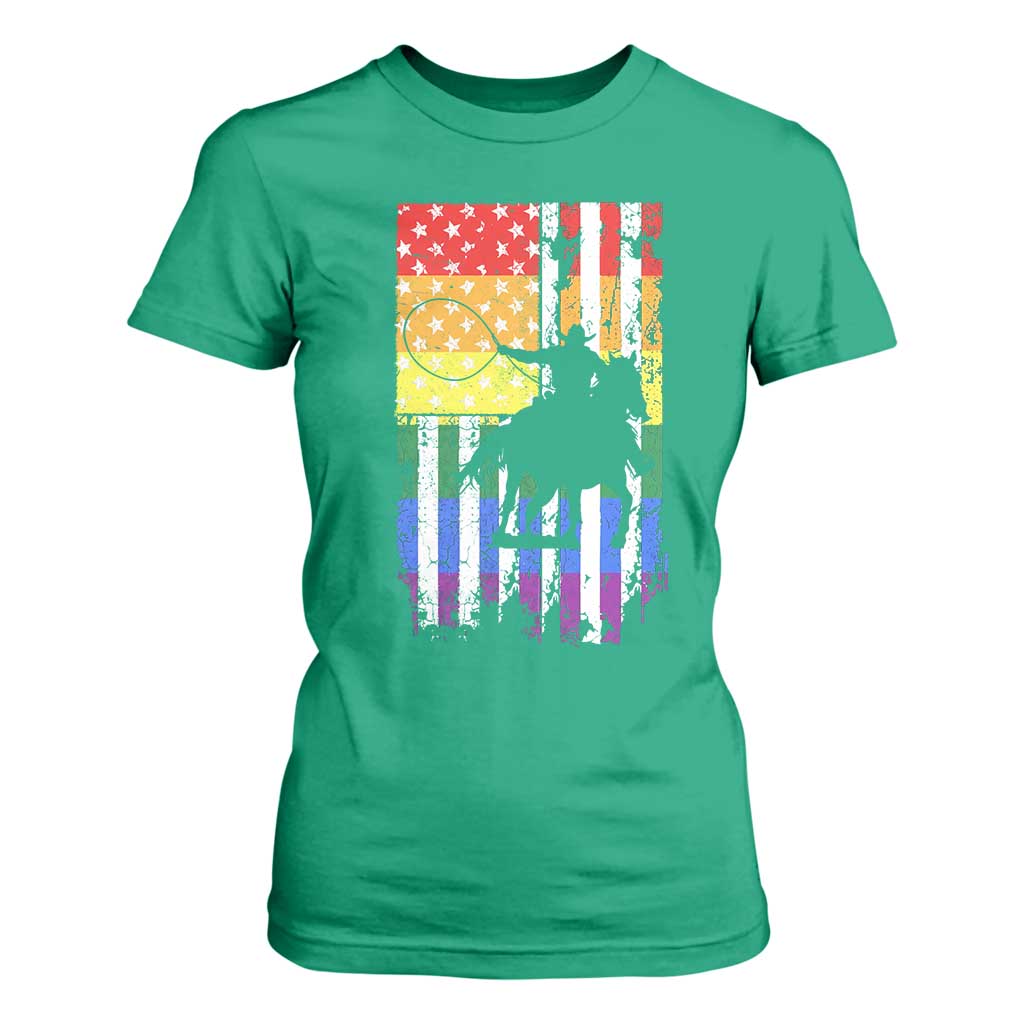 Rodeo Gay Cowboy Western LGBTQ Rainbow Flag T Shirt For Women TS14 Irish Green Print Your Wear