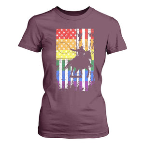 Rodeo Gay Cowboy Western LGBTQ Rainbow Flag T Shirt For Women TS14 Maroon Print Your Wear