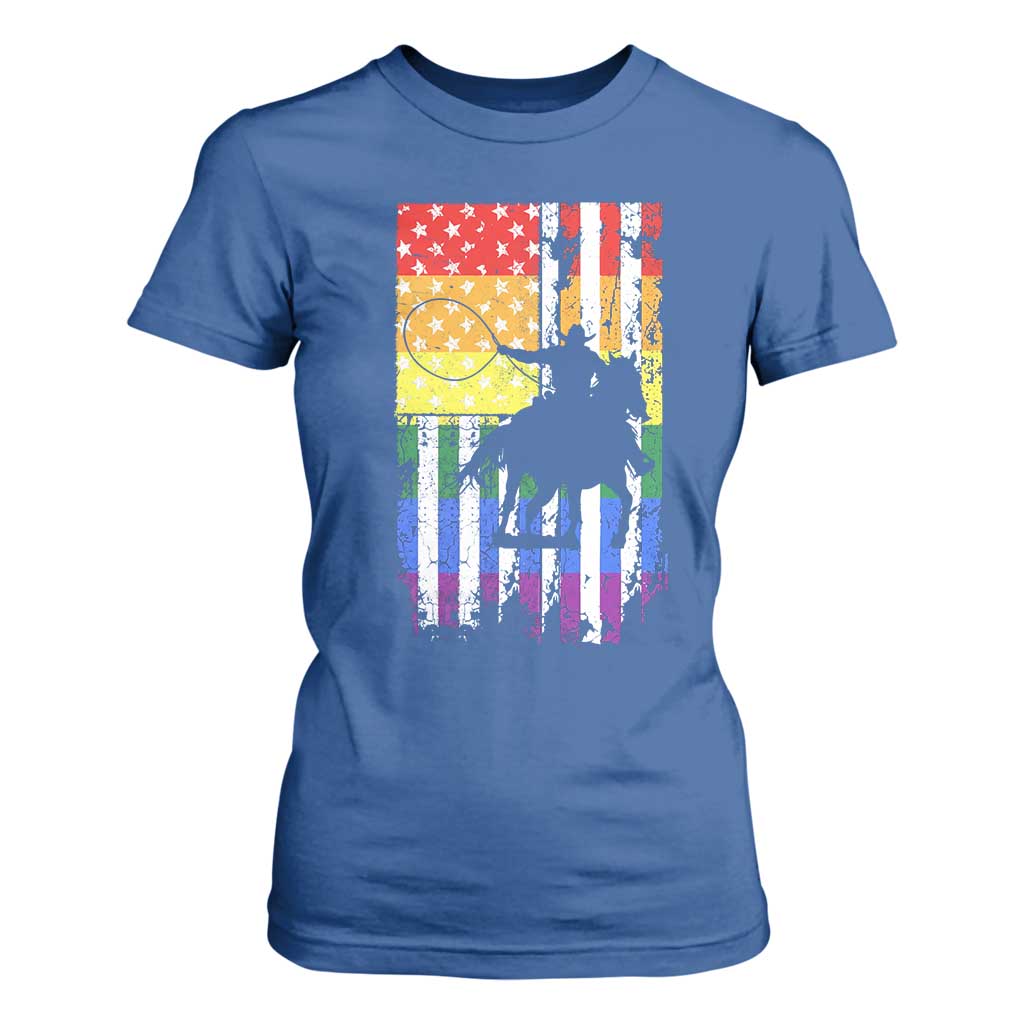Rodeo Gay Cowboy Western LGBTQ Rainbow Flag T Shirt For Women TS14 Royal Blue Print Your Wear