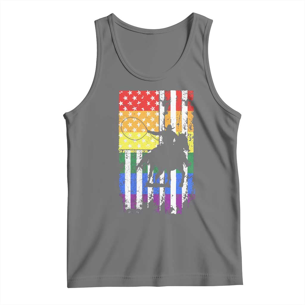 Rodeo Gay Cowboy Western LGBTQ Rainbow Flag Tank Top TS14 Black Heather Print Your Wear