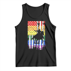 Rodeo Gay Cowboy Western LGBTQ Rainbow Flag Tank Top TS14 Black Print Your Wear