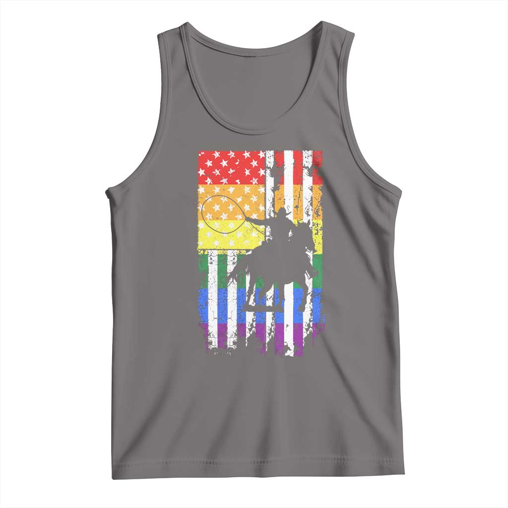 Rodeo Gay Cowboy Western LGBTQ Rainbow Flag Tank Top TS14 Deep Heather Print Your Wear