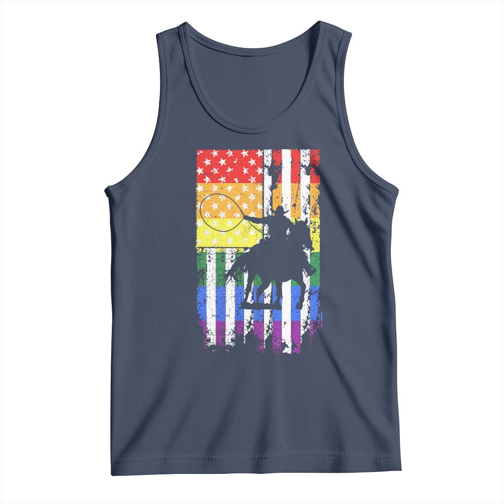 Rodeo Gay Cowboy Western LGBTQ Rainbow Flag Tank Top TS14 Navy Print Your Wear
