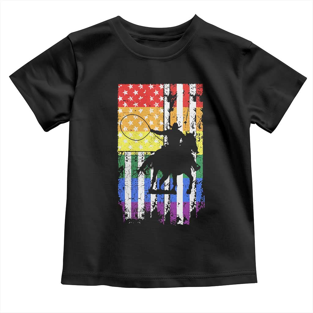 Rodeo Gay Cowboy Western LGBTQ Rainbow Flag Toddler T Shirt TS14 Black Print Your Wear
