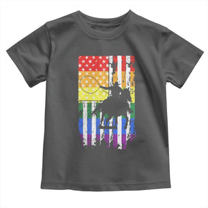Rodeo Gay Cowboy Western LGBTQ Rainbow Flag Toddler T Shirt TS14 Dark Heather Print Your Wear