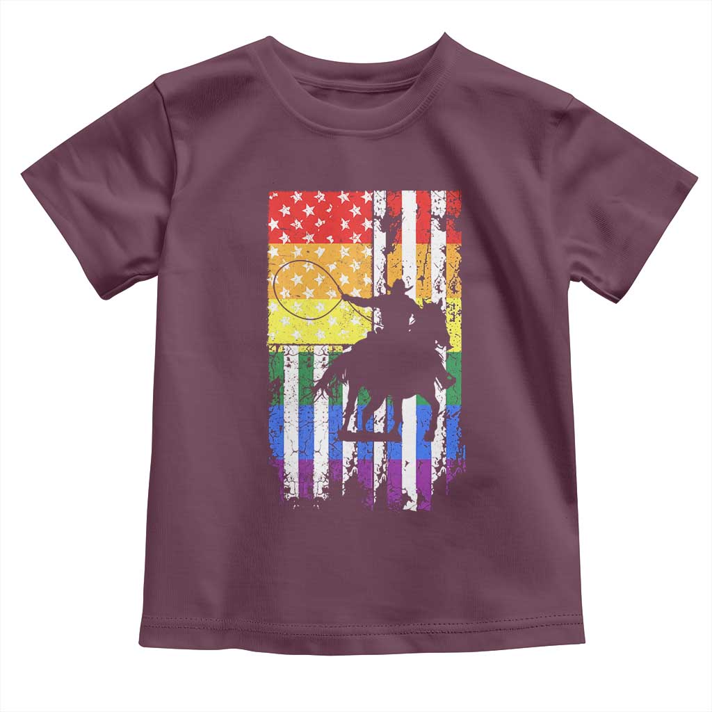 Rodeo Gay Cowboy Western LGBTQ Rainbow Flag Toddler T Shirt TS14 Maroon Print Your Wear