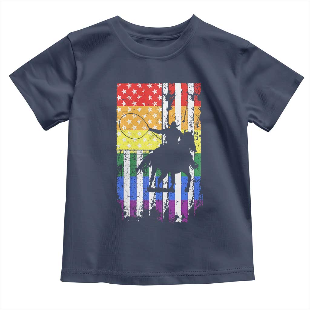 Rodeo Gay Cowboy Western LGBTQ Rainbow Flag Toddler T Shirt TS14 Navy Print Your Wear