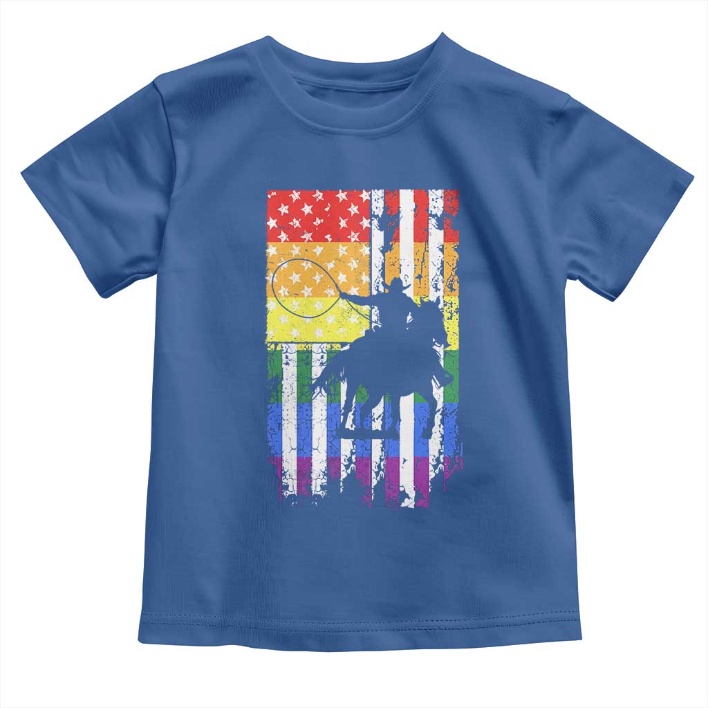 Rodeo Gay Cowboy Western LGBTQ Rainbow Flag Toddler T Shirt TS14 Royal Blue Print Your Wear