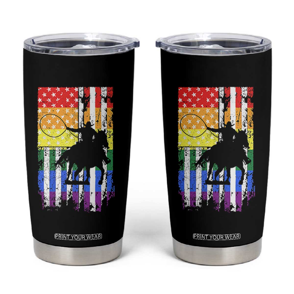 Rodeo Gay Cowboy Western LGBTQ Rainbow Flag Tumbler Cup TS14 Black Print Your Wear