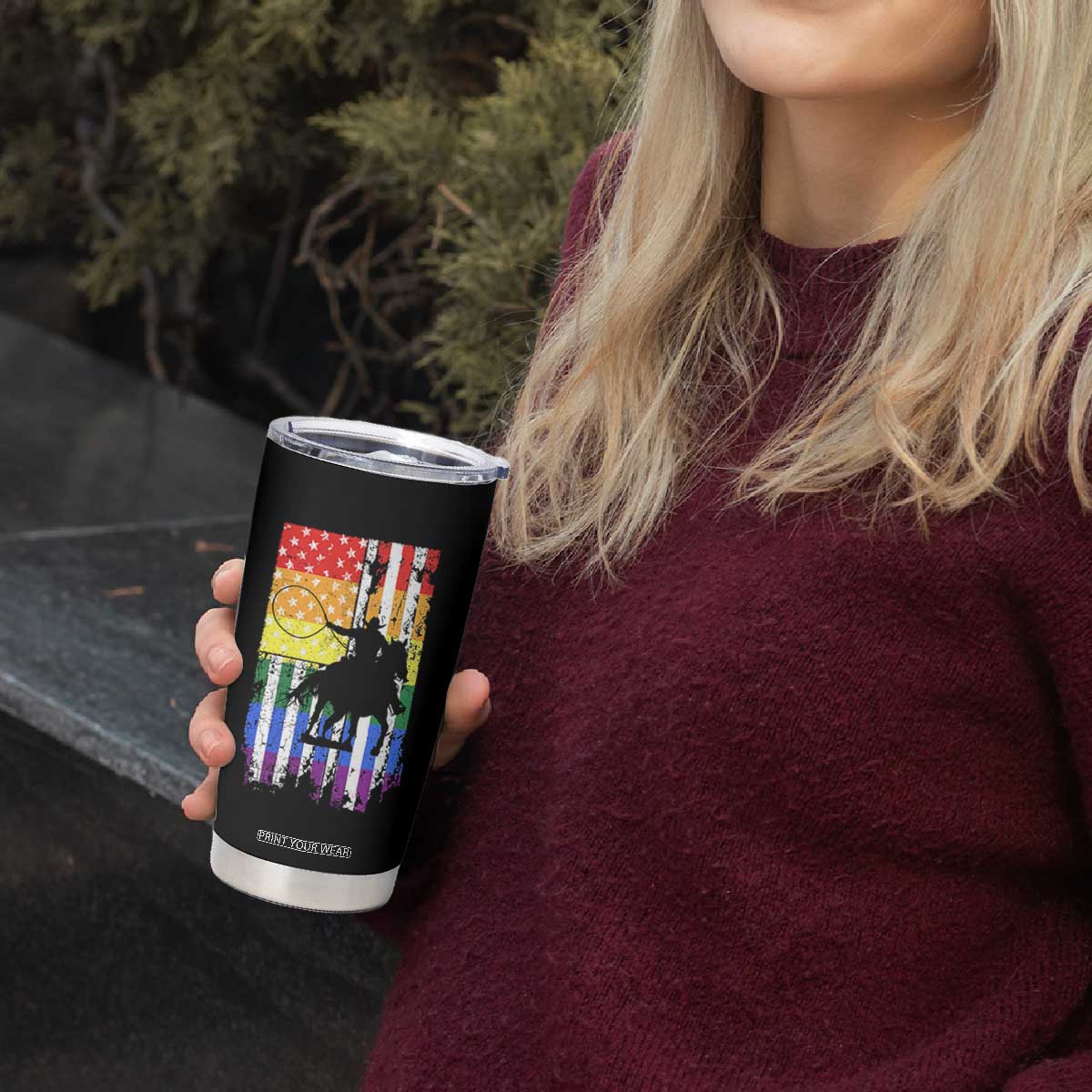 Rodeo Gay Cowboy Western LGBTQ Rainbow Flag Tumbler Cup TS14 Print Your Wear