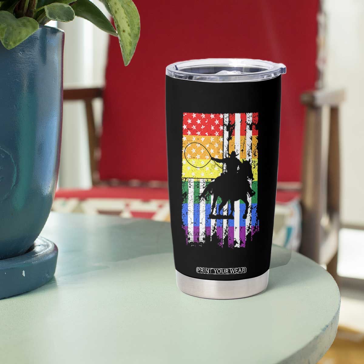 Rodeo Gay Cowboy Western LGBTQ Rainbow Flag Tumbler Cup TS14 Print Your Wear