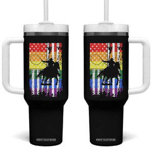 Rodeo Gay Cowboy Western LGBTQ Rainbow Flag Tumbler With Handle