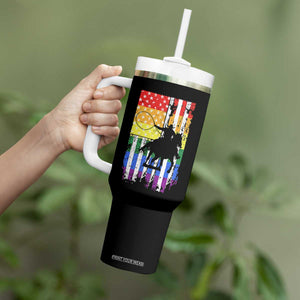 Rodeo Gay Cowboy Western LGBTQ Rainbow Flag Tumbler With Handle