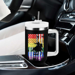 Rodeo Gay Cowboy Western LGBTQ Rainbow Flag Tumbler With Handle