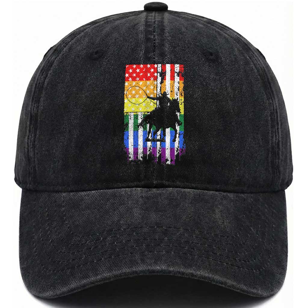 Rodeo Gay Cowboy Western LGBTQ Rainbow Flag Washed Cotton Baseball Cap TS14 Print Your Wear