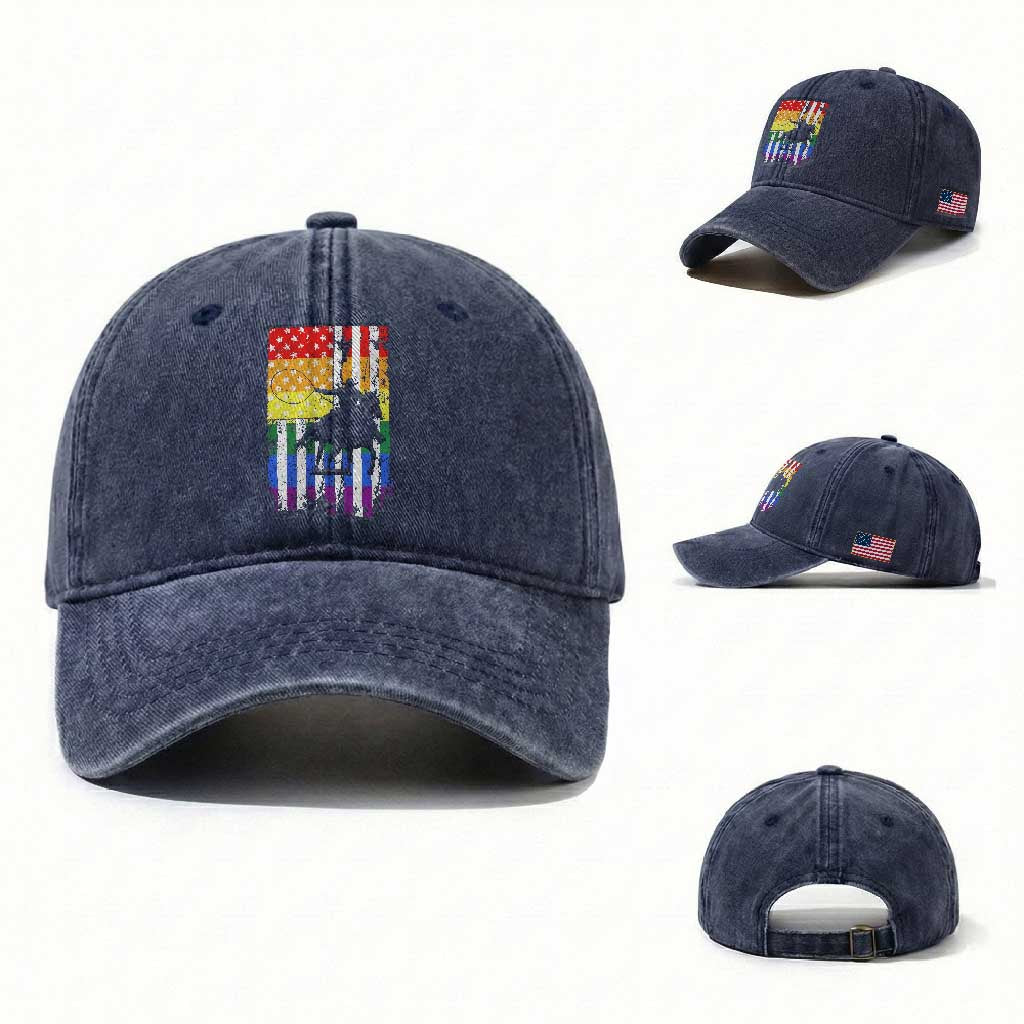 Rodeo Gay Cowboy Western LGBTQ Rainbow Flag Washed Cotton Baseball Cap