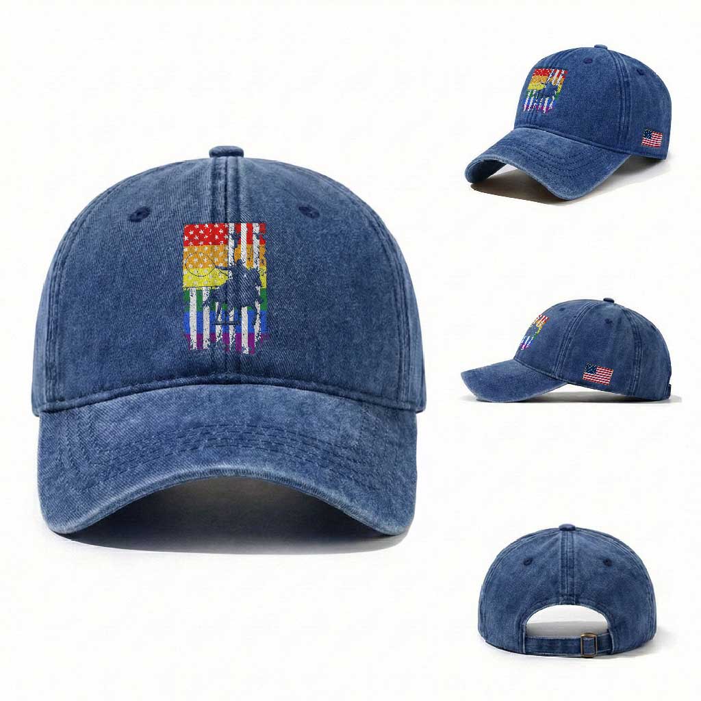 Rodeo Gay Cowboy Western LGBTQ Rainbow Flag Washed Cotton Baseball Cap