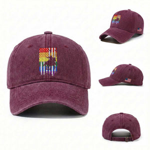 Rodeo Gay Cowboy Western LGBTQ Rainbow Flag Washed Cotton Baseball Cap
