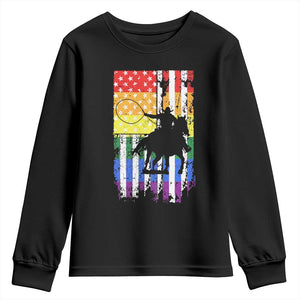 Rodeo Gay Cowboy Western LGBTQ Rainbow Flag Youth Sweatshirt TS14 Black Print Your Wear