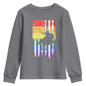 Rodeo Gay Cowboy Western LGBTQ Rainbow Flag Youth Sweatshirt TS14 Charcoal Print Your Wear