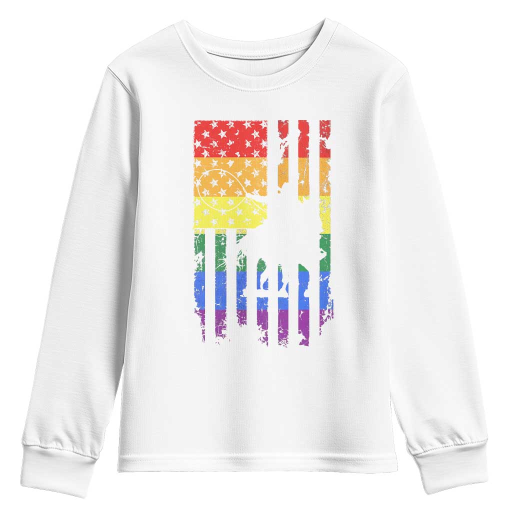 Rodeo Gay Cowboy Western LGBTQ Rainbow Flag Youth Sweatshirt TS14 White Print Your Wear