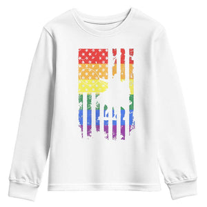 Rodeo Gay Cowboy Western LGBTQ Rainbow Flag Youth Sweatshirt TS14 White Print Your Wear