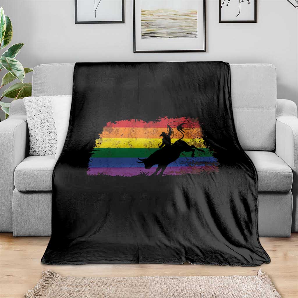 Rodeo Cowboy Bull Rider Western LGBTQ Rainbow Flag Throw Blanket TS14 Print Your Wear