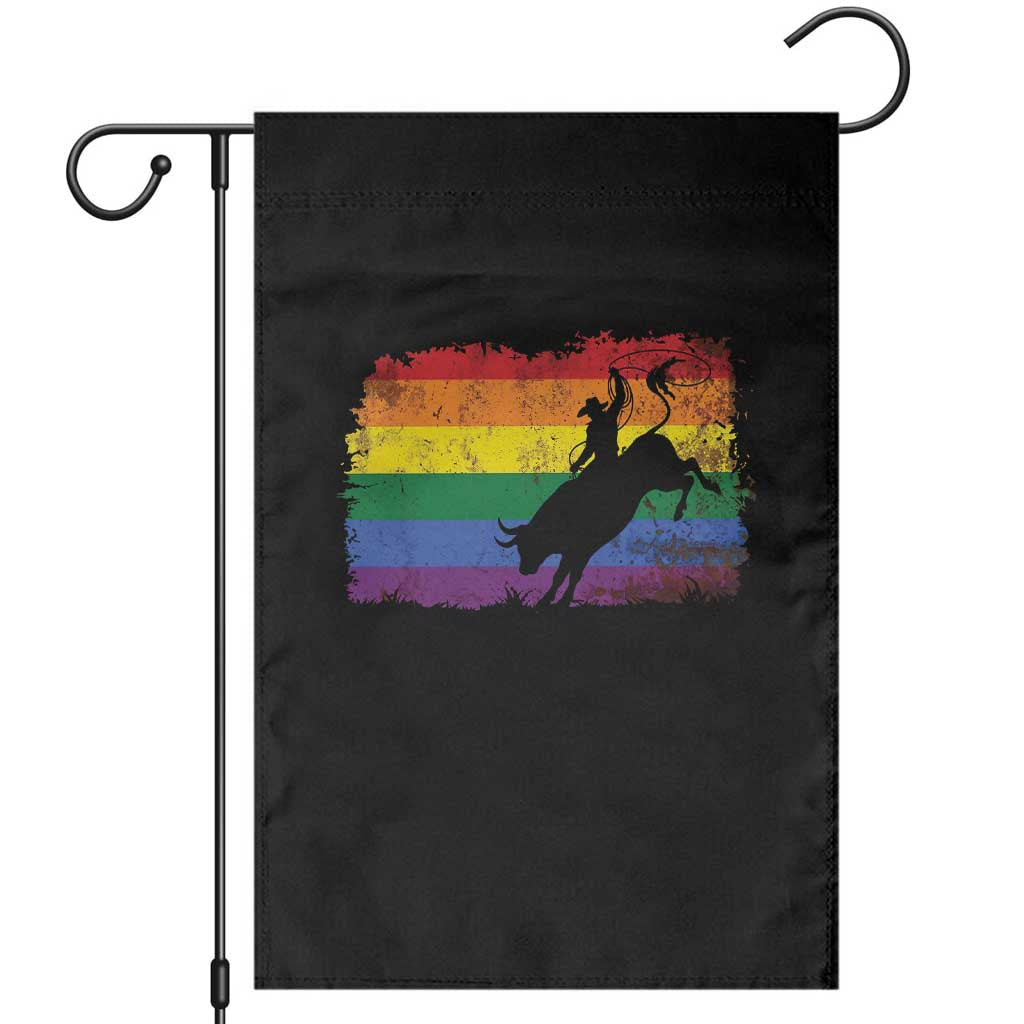 Rodeo Cowboy Bull Rider Western LGBTQ Rainbow Flag Garden Flag TS14 Black Print Your Wear