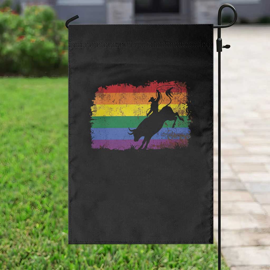 Rodeo Cowboy Bull Rider Western LGBTQ Rainbow Flag Garden Flag TS14 Print Your Wear