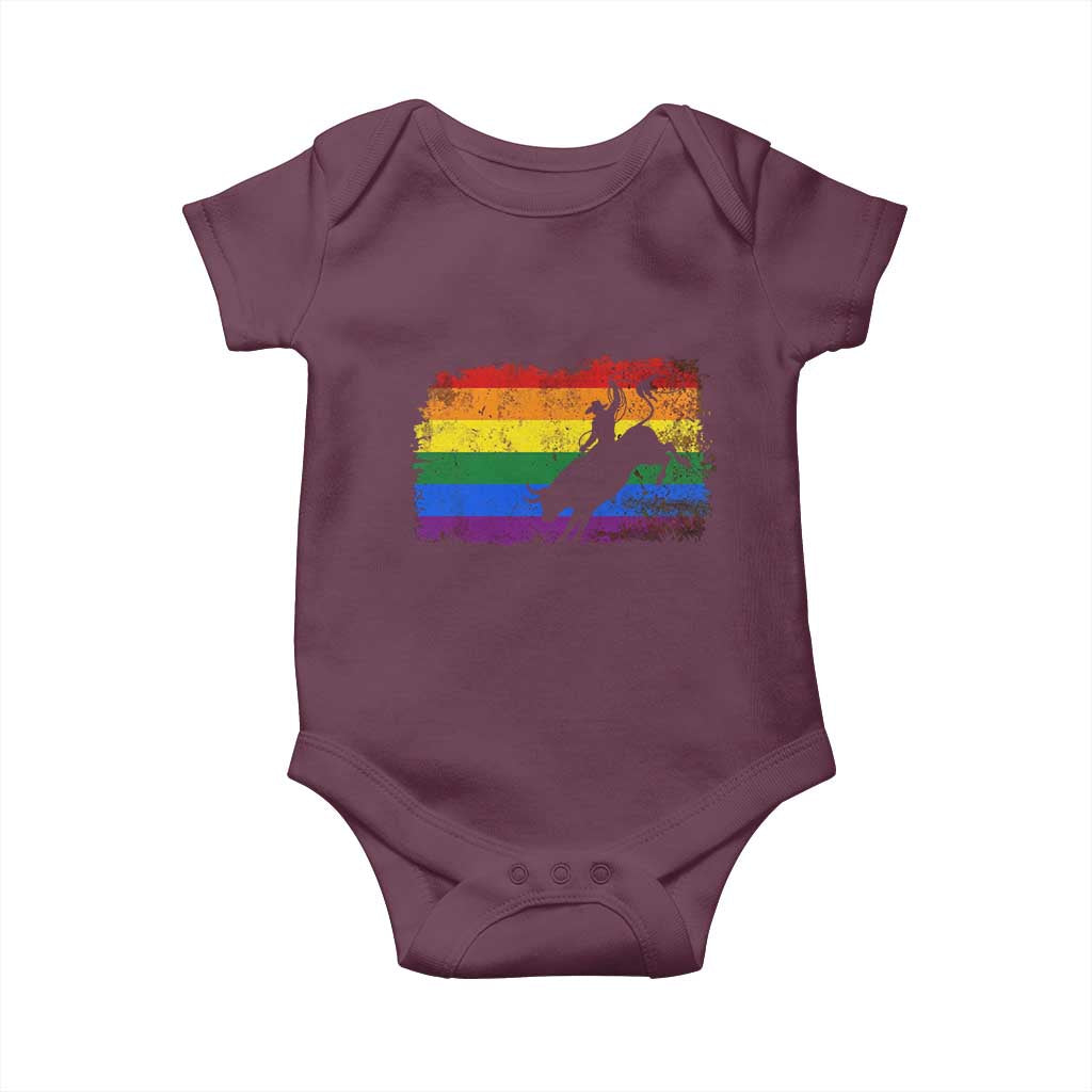 Rodeo Cowboy Bull Rider Western LGBTQ Rainbow Flag Baby Onesie TS14 Maroon Print Your Wear
