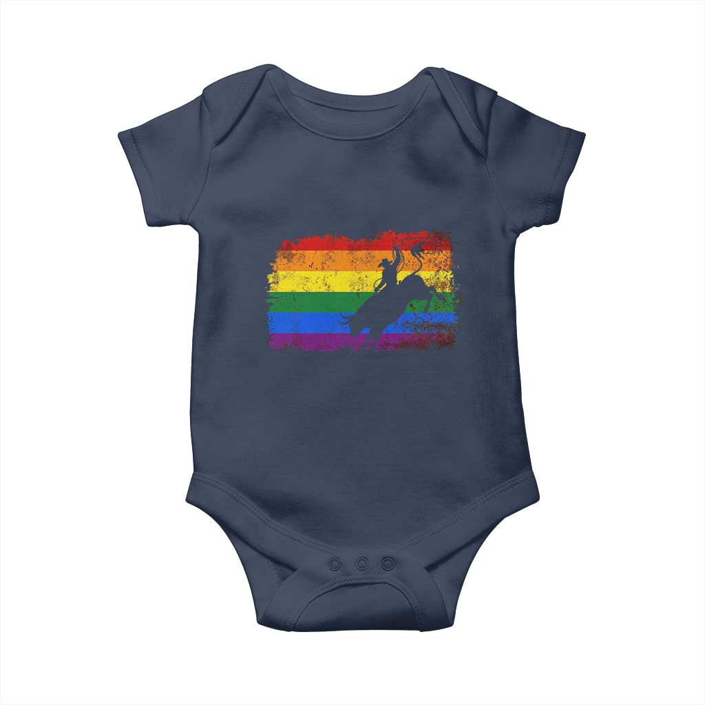 Rodeo Cowboy Bull Rider Western LGBTQ Rainbow Flag Baby Onesie TS14 Navy Print Your Wear