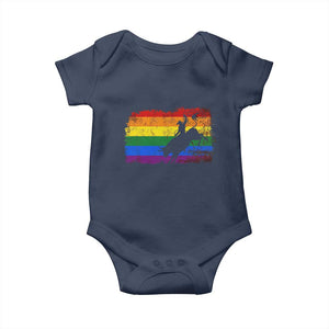 Rodeo Cowboy Bull Rider Western LGBTQ Rainbow Flag Baby Onesie TS14 Navy Print Your Wear
