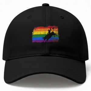 Rodeo Cowboy Bull Rider Western LGBTQ Rainbow Flag Baseball Cap
