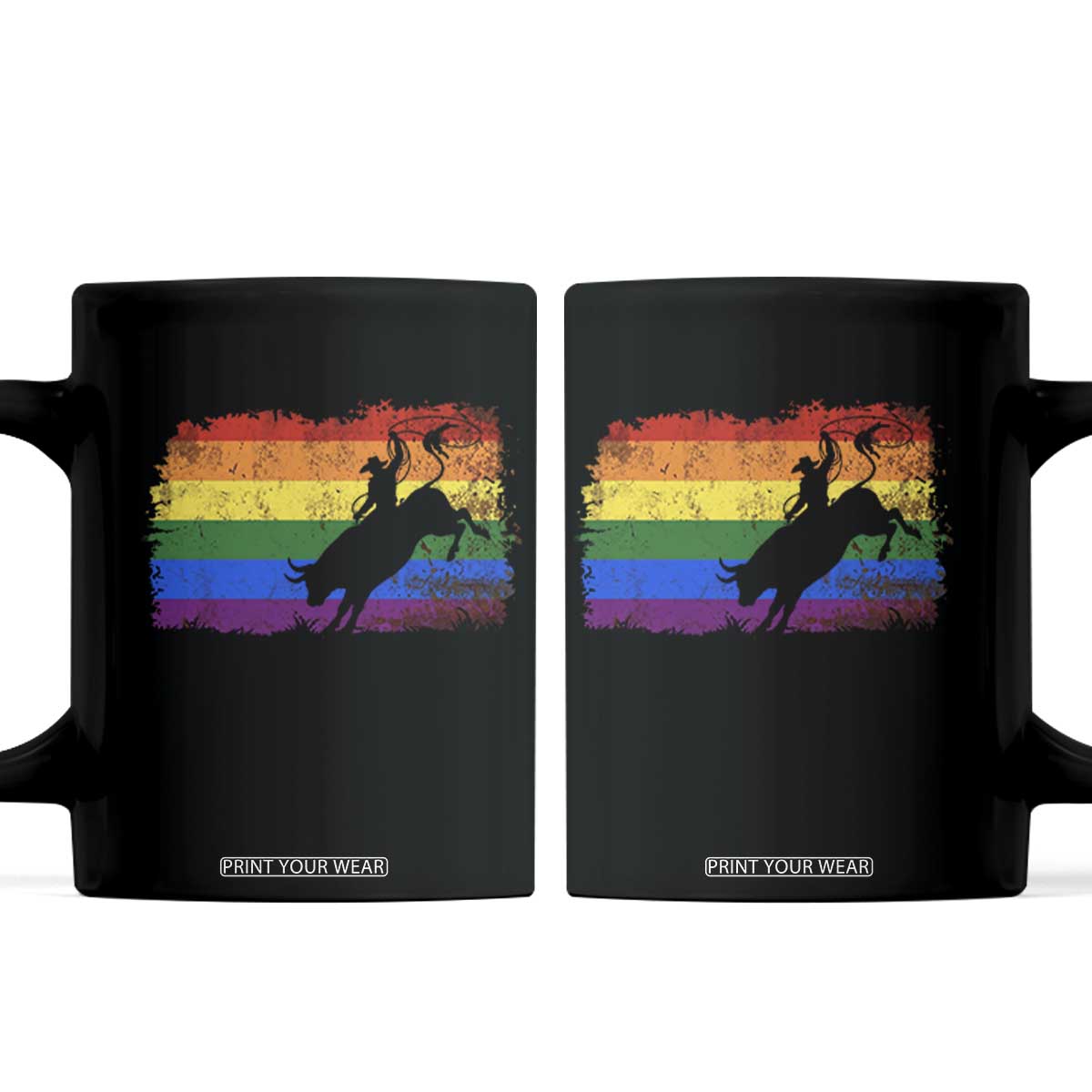 Rodeo Cowboy Bull Rider Western LGBTQ Rainbow Flag Coffee Mug TS14 Black Print Your Wear