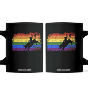 Rodeo Cowboy Bull Rider Western LGBTQ Rainbow Flag Coffee Mug TS14 Black Print Your Wear
