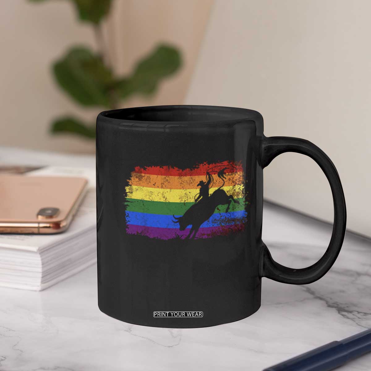 Rodeo Cowboy Bull Rider Western LGBTQ Rainbow Flag Coffee Mug TS14 Print Your Wear